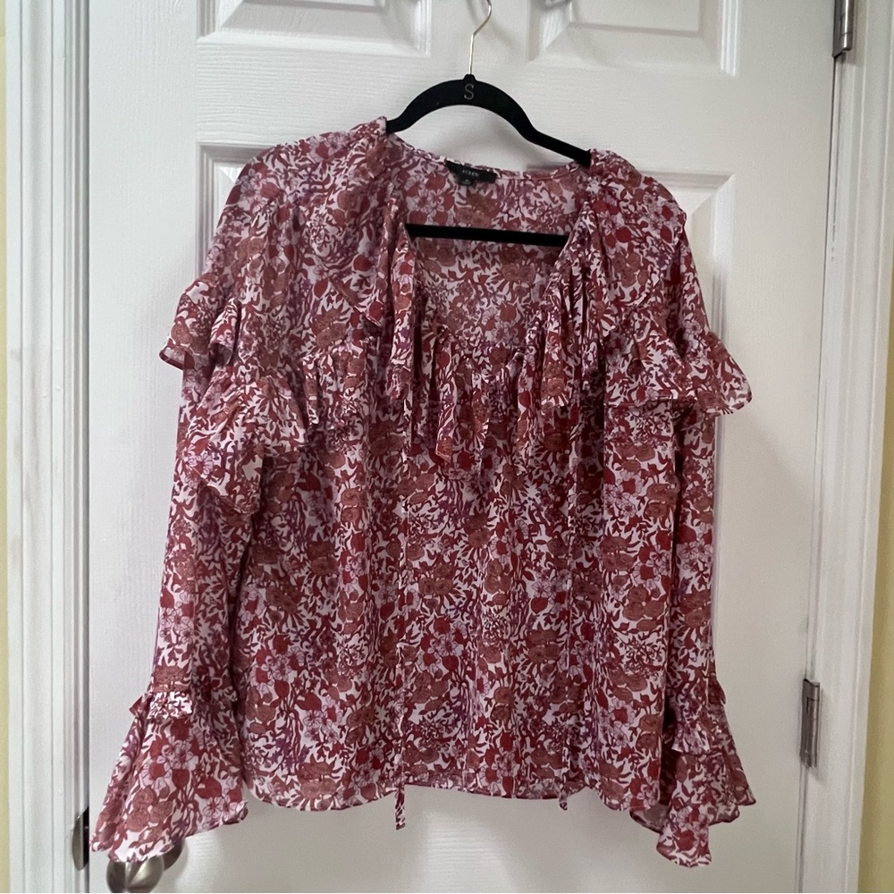 J.CREW Boho Floral Peasant Top Ruffles Dusty Pinks Feminine Cottagecore Medium